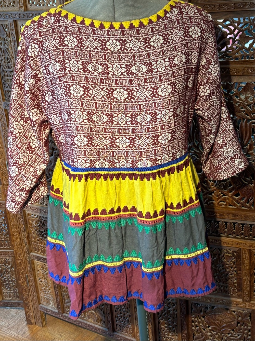 ivy jane Maroon, Yellow & Green Boho Tiered Tunic